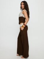 Past Life Fold Over Waistband Trousers Brown / Stripe - Image 4