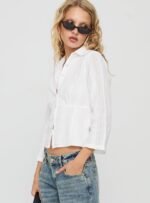 Taelynn 3/4 Sleeve Button Up Shirt White - Image 4