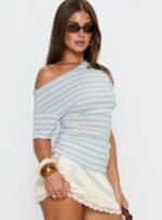 Emlynn Off Shoulder Top Blue Stripe - Image 4