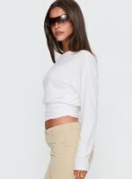 Ashlinn Off Shoulder Long Sleeve Drapey Top White - Image 4