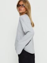 Settle Down Long Sleeve Top Grey / White Stripe - Image 5