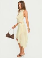 Evaleine Asymmetrical Chiffon Midi Skirt Baby Yellow - Image 4