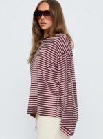 Settle Down Long Sleeve Top Pink / Brown Stripe - Image 4