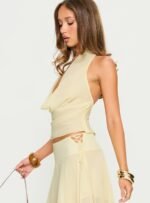 Evaleine Chiffon Cowl Neck Top Baby Yellow - Image 4