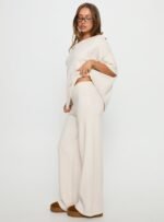 Bekki Wide Leg Knit Trousers Oat - Image 4