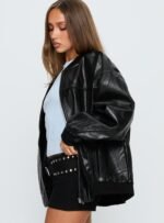 Believe It Faux Leather Bomber Jacket Black - Image 4