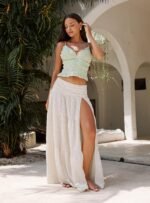 Silver Soul Embroidered Maxi Skirt Cream - Image 3