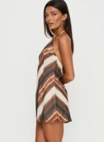 Esmira Halter Mini Dress Brown Stripe - Image 4
