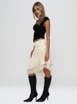 Rosemead Satin Midi Skirt Cream - Image 4