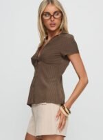 Life Begins Short Sleeve Top Brown Stripe - Image 4