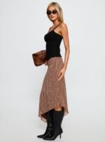 Suella Asymmetrical Midi Skirt Brown Polka Dot - Image 4