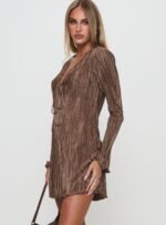 Malop Long Sleeve Mini Dress Chocolate - Image 4