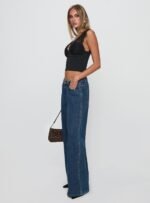 Ramos Low Rise Wide Leg Denim Jeans Dark Blue Wash - Image 4