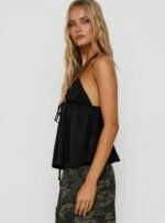 Top Form Tie Front Halter Top Black - Image 4