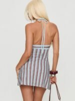 Mishie Halter Mini Dress Blue / Brown Stripe - Image 5