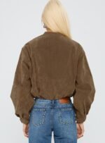 Mastery Faux Suede Bomber Jacket Brown - Image 5