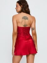 Jenevieve Strapless Drape Mini Dress Red - Image 5