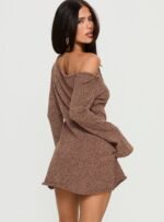 Jaede Off Shoulder Knit Mini Dress Mocha - Image 4