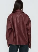 Napoleon Faux Leather Jacket Burgundy - Image 5