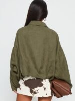 Enlightened Faux Suede Bomber Jacket Khaki - Image 5