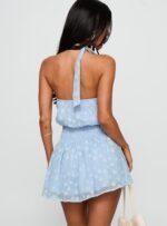 Eurythmic Scarf Halter Mini Dress Blue Jacquard - Image 4