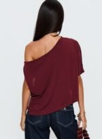 Passerby Asymmetrical Off Shoulder Top Burgundy - Image 5