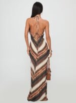 Esmira Halter Maxi Dress Brown Stripe - Image 6