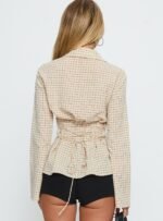 Eryx Tie Back Button Up Top Apricot Check - Image 4