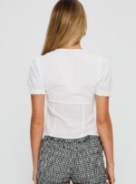 Gleaming Bow Detail Button Up Top White - Image 5