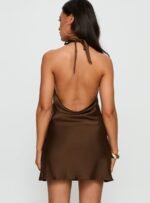 A-list Halter Cowl Neck Mini Dress Chocolate - Image 4