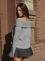 Snowie Off Shoulder Knit Jumper Grey - Image 4
