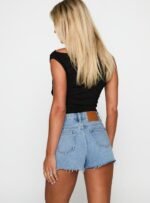 Top Tier Mid Rise Denim Shorts Light Wash - Image 5