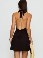 Korie Halter Twist Mini Dress Chocolate Brown - Image 4