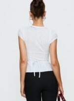 Kalysa Ruffle Short Sleeve Blouse Top Blue Stripe - Image 5