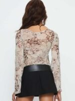Edeline Bias Cut Long Sleeve Top Cream Animal - Image 5