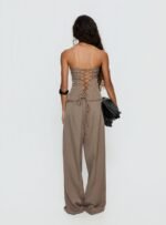 Madelle Mid Rise Straight Leg Pants Brown Pinstripe - Image 5