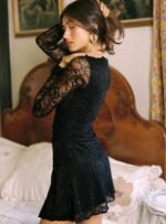 Airabella Long Sleeve Lace Mini Dress Black - Image 4
