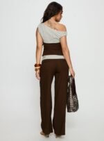 Past Life Fold Over Waistband Trousers Brown / Stripe - Image 5