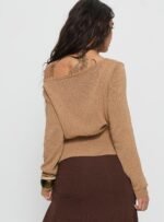 Xaria Off Shoulder Knit Jumper Tan - Image 5