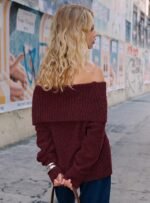 Parkley Boucle Off The Shoulder Jumper Burgundy - Image 5