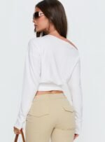 Ashlinn Off Shoulder Long Sleeve Drapey Top White - Image 5