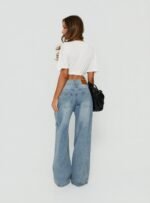 Ramos Low Rise Double Button Wide Leg Jeans Light Vintage Blue - Image 5