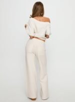 Bekki Wide Leg Knit Trousers Oat - Image 5