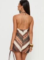 Esmira Halter Mini Dress Brown Stripe - Image 5