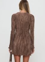Malop Long Sleeve Mini Dress Chocolate - Image 5