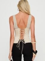 Briannah Contrast Corset Top Cream Polka Dot - Image 5