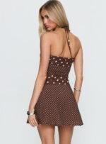 Marguerite Halter Mini Dress Brown Polka Dot - Image 5