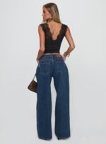 Ramos Low Rise Wide Leg Denim Jeans Dark Blue Wash - Image 5