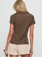 Life Begins Short Sleeve Top Brown Stripe - Image 5