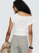 Cloud Tempo Boat Neck Cinched Knit Top White - Image 5
